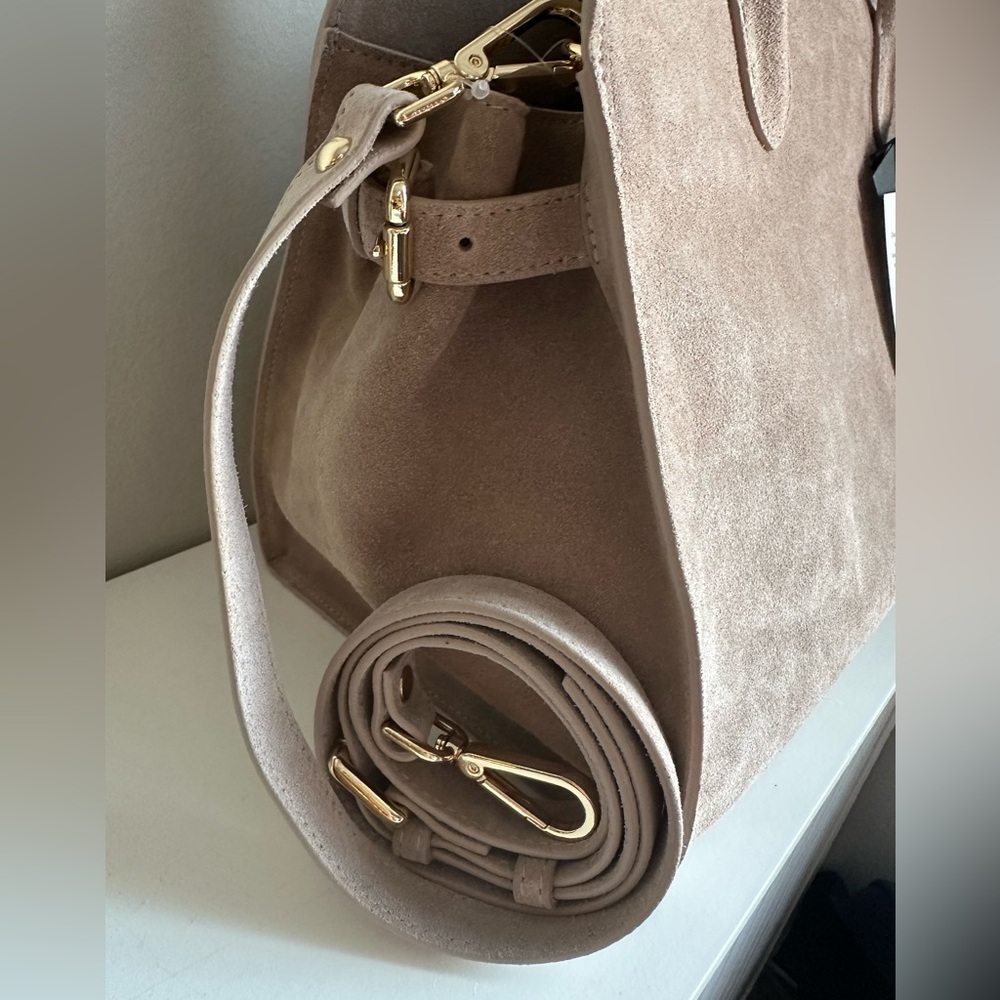 Viral Claudia Firenze Taupe Suede Leather Tote Satchel Bag NWT - Picture 3 of 8